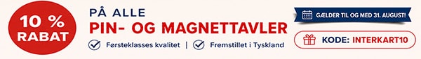 10 % rabat på pin- og magnettavler 10 % rabat på alle pin- og magnettavler – førsteklasses kvalitet, fremstillet i Tyskland, brug koden INTERKART10, gælder til og med 31. august.
