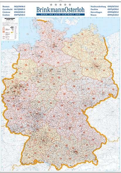Postleitzahlenkarte Deutschland mit Werbeeindruck