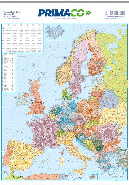 Postleitzahlenkarte Europa mit Werbeeindruck